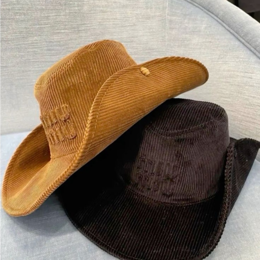 Miu Miu Corduroy Cowboy Hats in navy blue